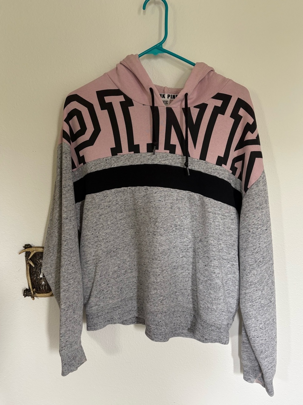 Victoria's Secret PINK Colorblock Crewneck Hoodie - Pink, Gray & Black